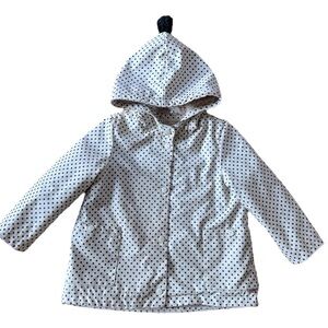 Zara Polka Dot Sherpa Lined Raincoat with Pom Pom Hood Size 3-4 Years 🖤